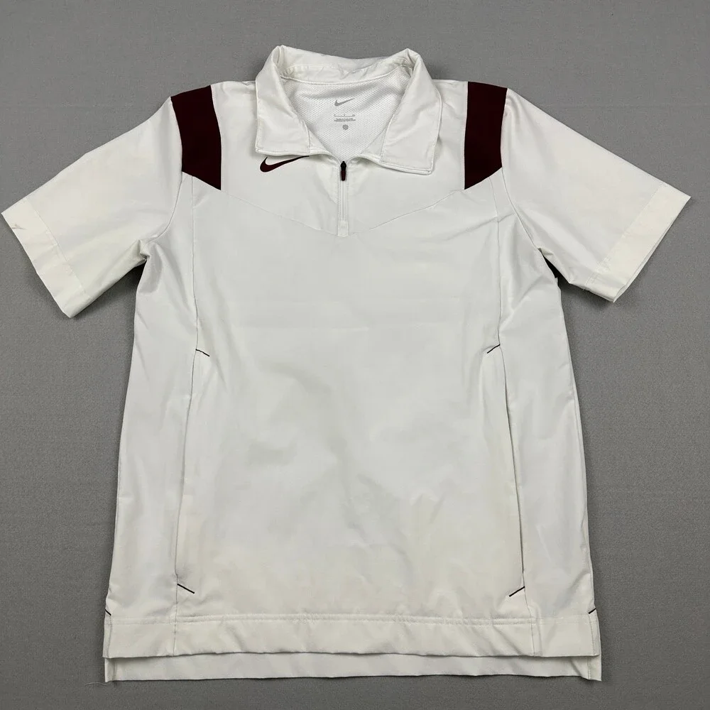 Nike Jacket Men Small White Solid 1/4 Zip Coaches Pullover Pockets Lining S *